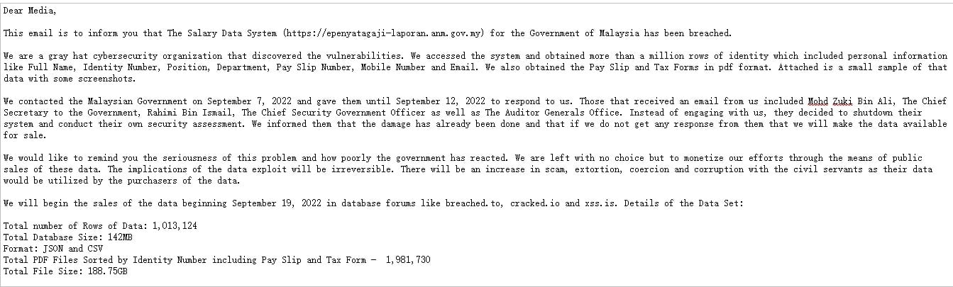公务员薪水资料被盗取,骇客威胁要公开贩售