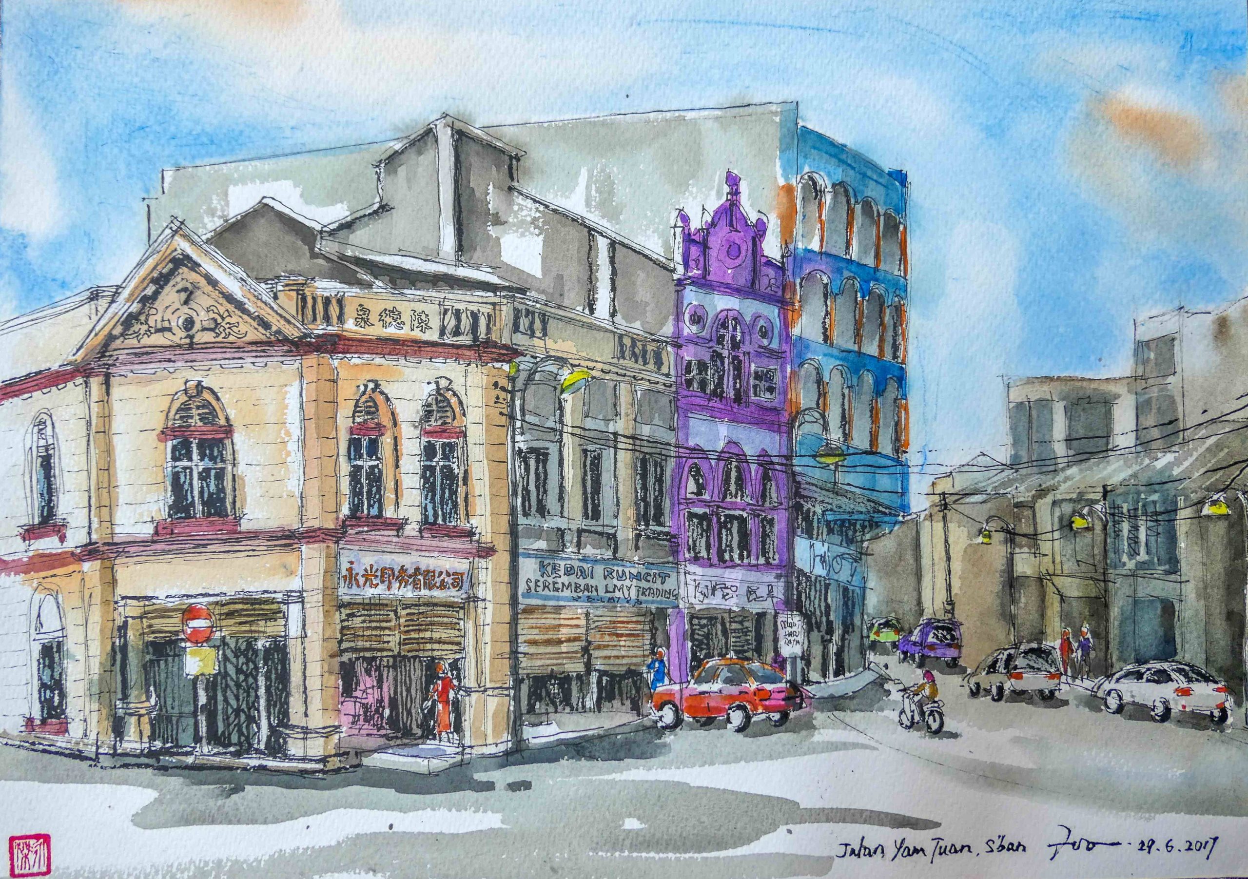 图探花城 | 符永杰走在芙街道上画画 用画笔留住老建筑