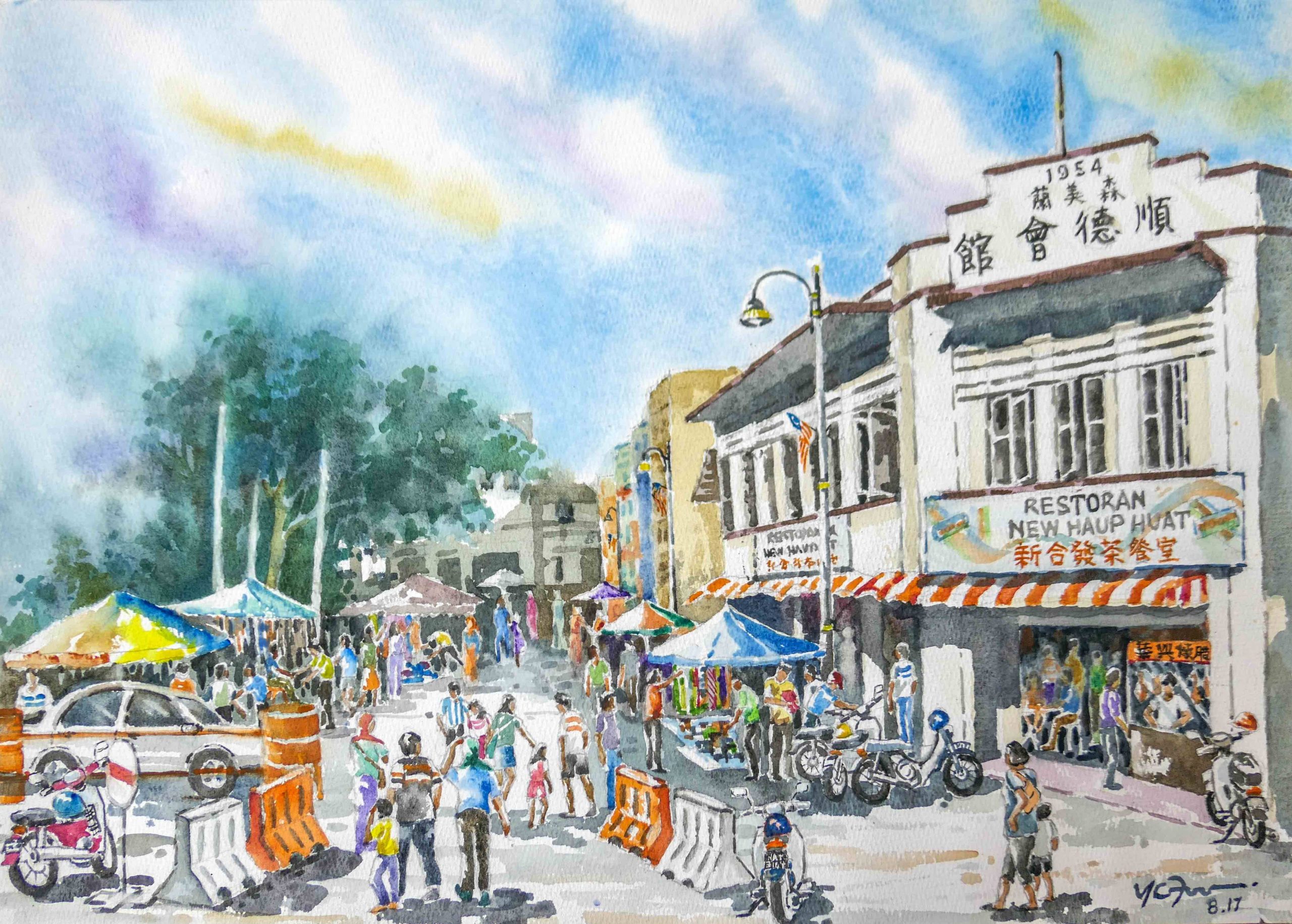 图探花城 | 符永杰走在芙街道上画画 用画笔留住老建筑