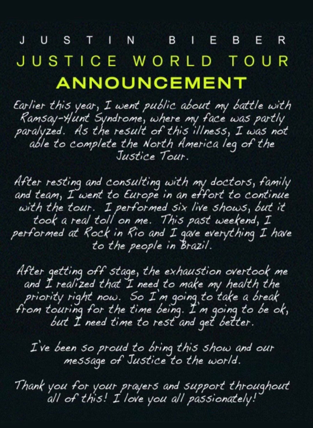 小贾斯汀世界巡唱再喊停 大马粉丝灌爆评论区