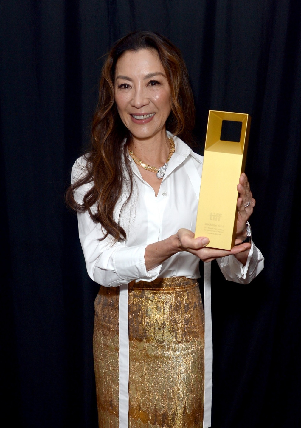 杨紫琼多伦多领奖 与14年前拍档白兰顿法拉斯喜相逢 