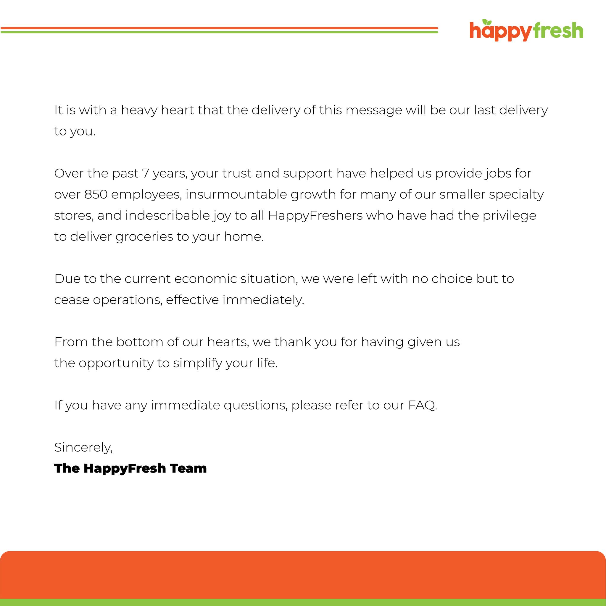 经济形势所逼结束7年业务·HappyFresh宣布退出大马市场