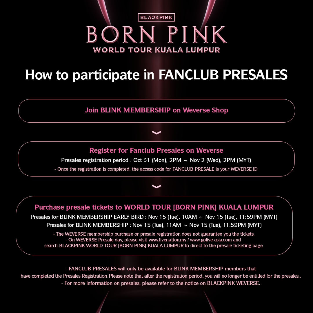 BLACKPINK大马巡唱 BLINK官方会员优先预购