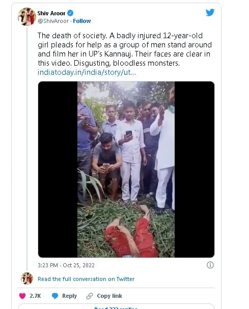 印度12岁女孩疑遭轮暴重伤倒卧 男路人「围观欣赏」录影留念