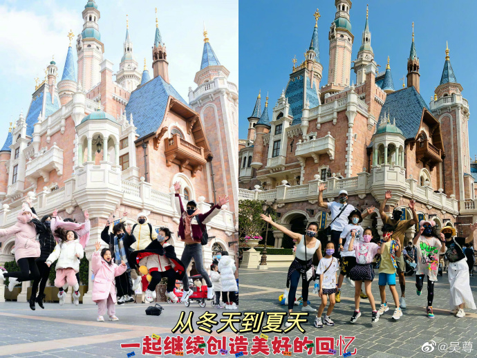 吴尊刘畊宏两家人同游迪士尼 儿女都是大长腿