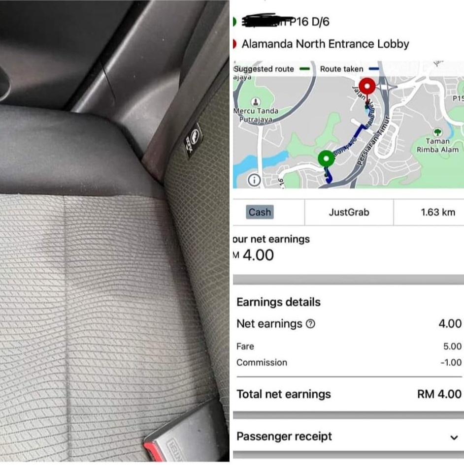 女乘客来月事弄脏座位·司机后悔为赚RM4车有经血腥味