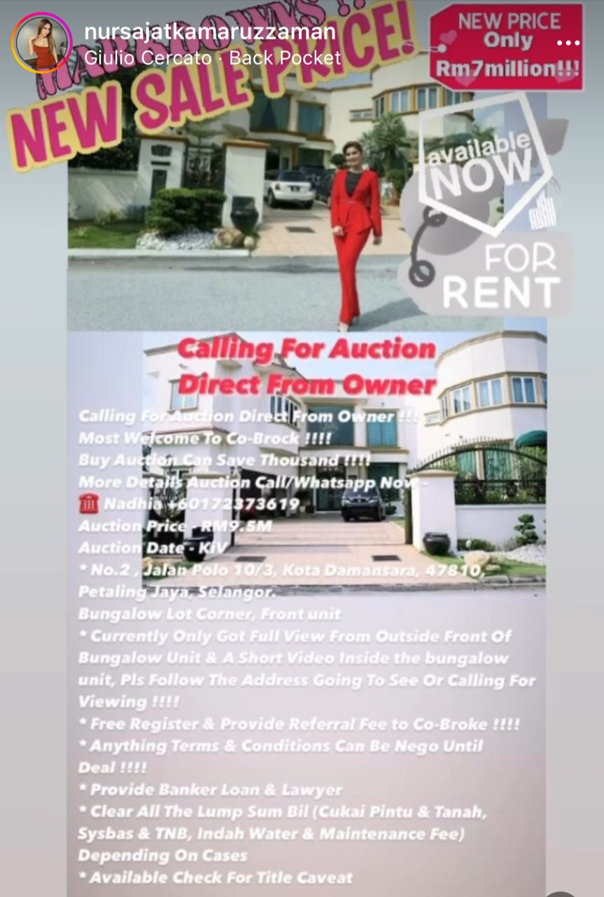 年终大减价 700万令吉脱售独立式洋房 努沙加:价格可协商