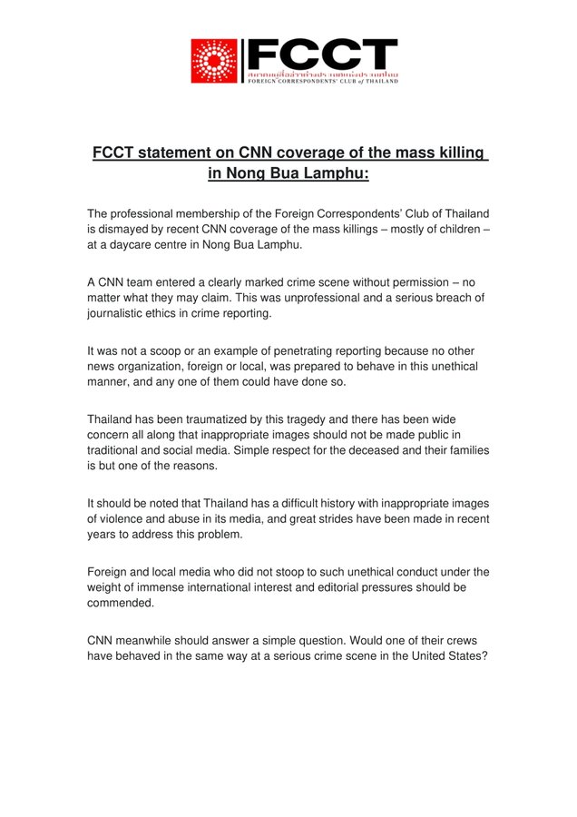 泰托儿所屠杀案 | 擅闯枪击现场拍摄引公愤!警方扣查CNN团队护照及问话