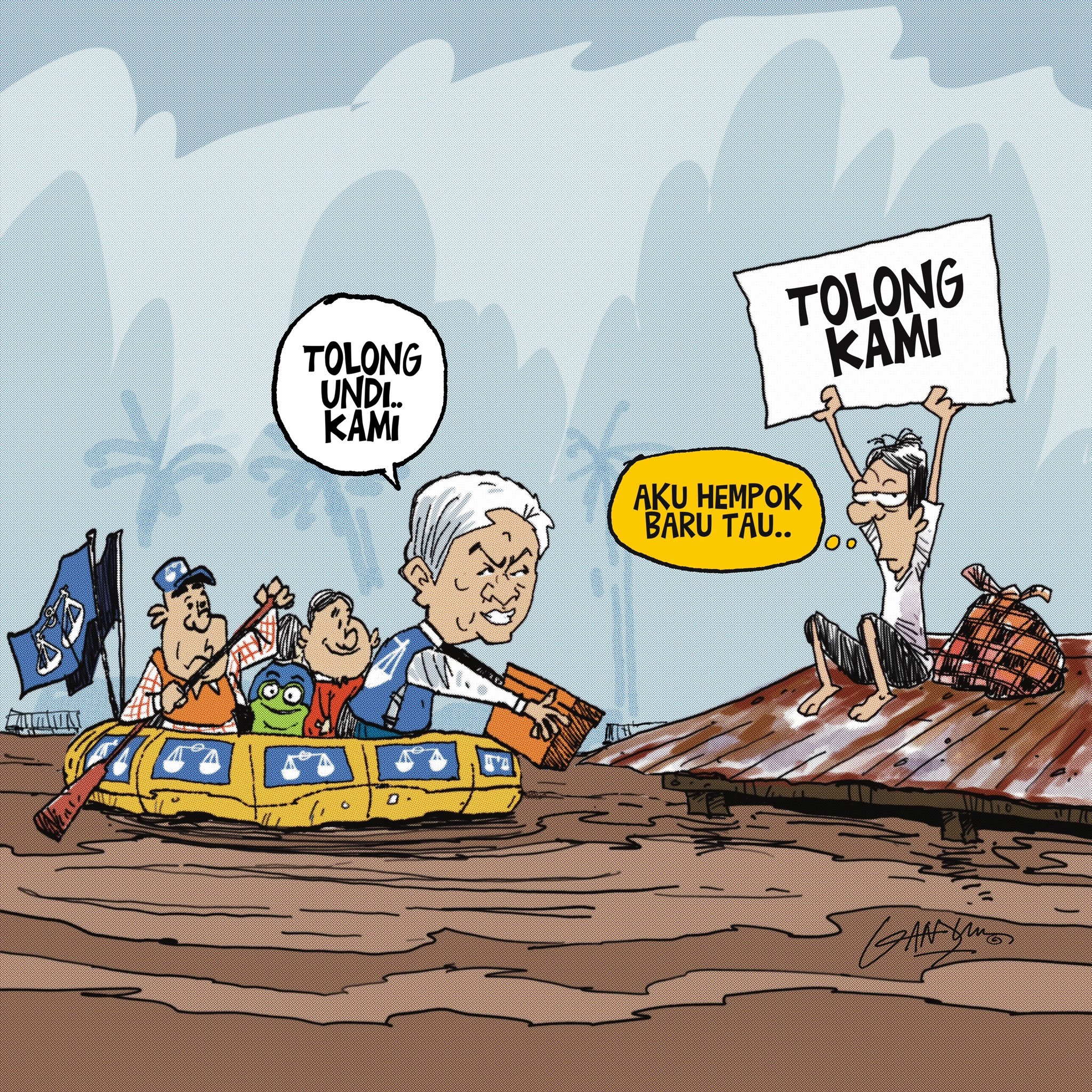 网民找视频“学习”水灾中投票·漫画讽扎希不顾灾民死活