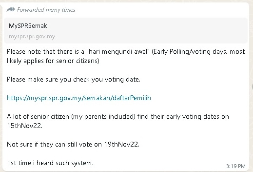 求真/乐龄人士提前投票