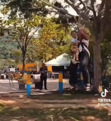 视频 | 单手抱宝宝玩“飞狐”没戴头盔!只绑一条绳 妈妈被狂骂