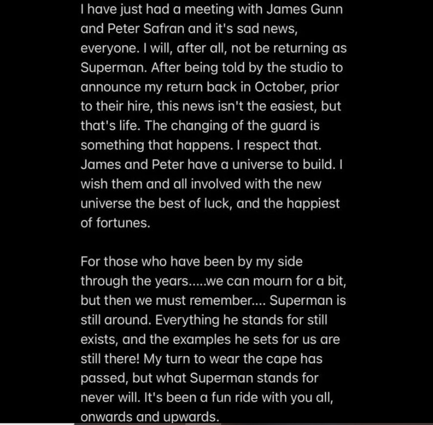 亨利卡维尔证实无缘再演超人 叹：这就是人生