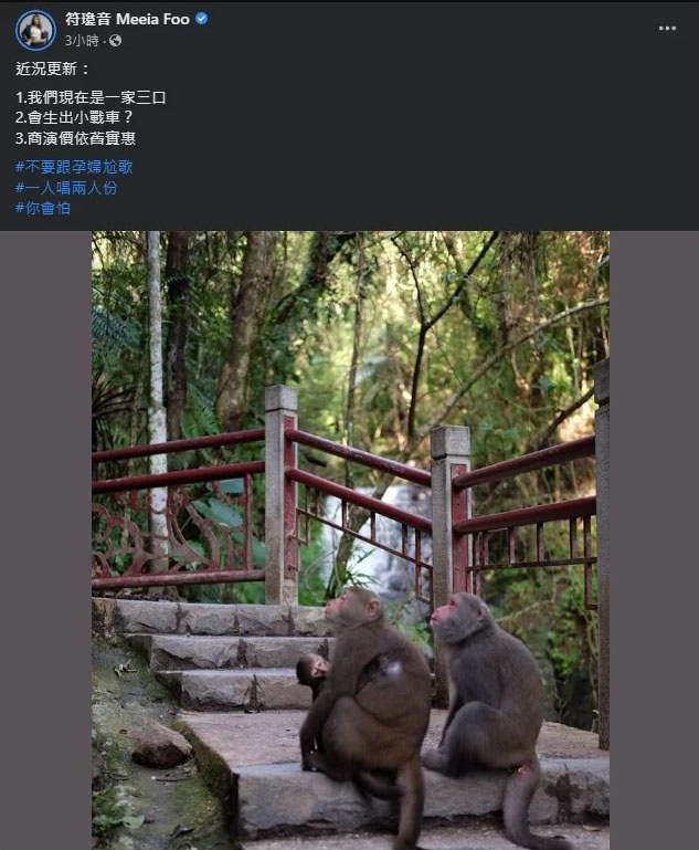 新婚2个月宣布怀孕 符琼音晒一家三口萌照