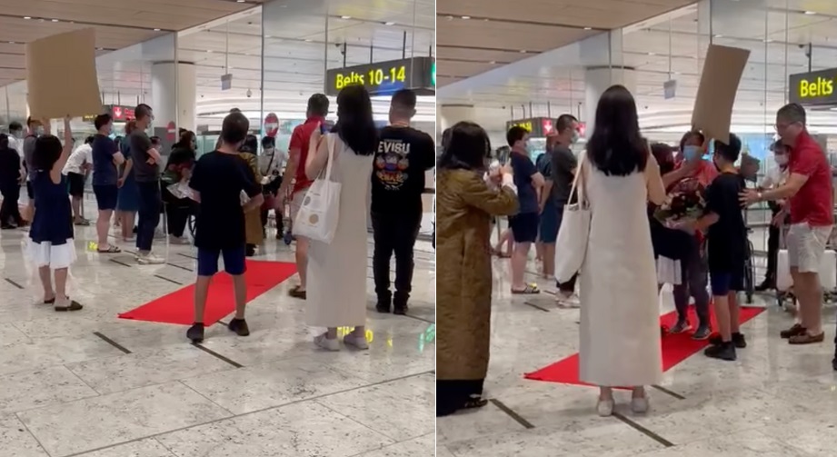 3年没见面 家人机场铺红地毯迎接外婆