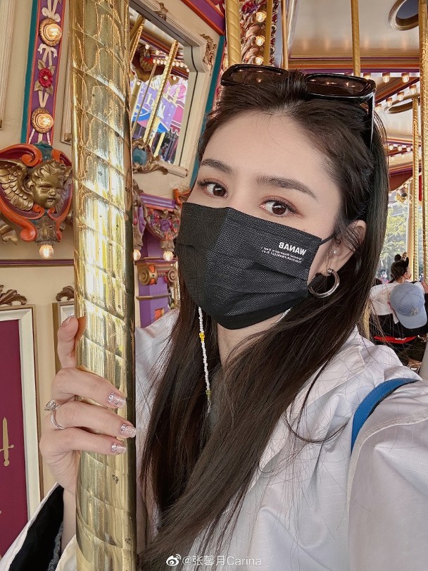 林峰一家三口畅游迪士尼 张馨月童心未泯坐婴儿车卖萌