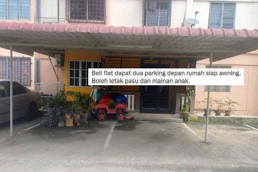 组屋外搭棚霸占2停车位！网民：连盆栽都要Parking？