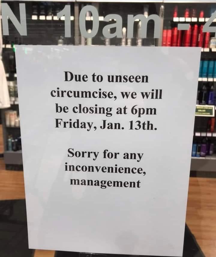 英文写错闹笑话！店家：为割包皮提早打烊