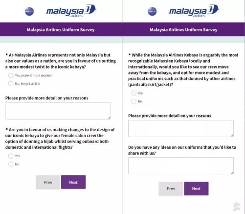 马航进行制服问卷调查!询问是否该换设计 让空姐戴头巾