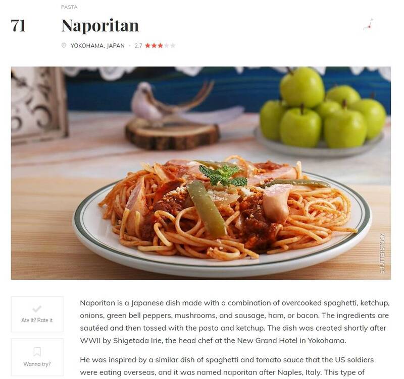 “世界最糟的100种食物”! First Love那波里意大利面排名令人意外