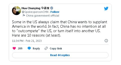 华春莹连发10图 称“中国无意击败美国,更不会成为另一个美国”