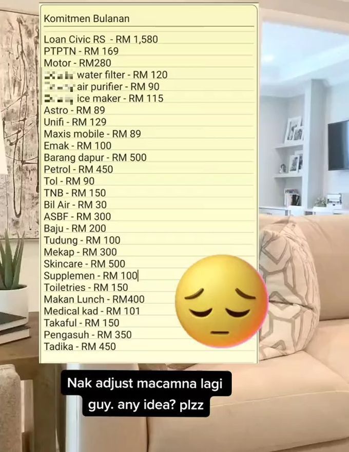 女叹月开销RM7000好烦恼 网民:化妆品花RM500 母亲给RM100?