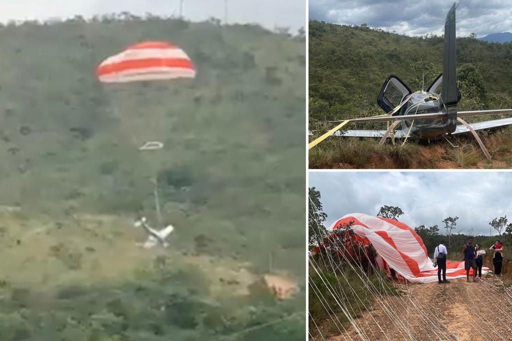 拼盘/小飞机2000公尺高空引擎故障! 紧急展开安全伞迫降画面曝光