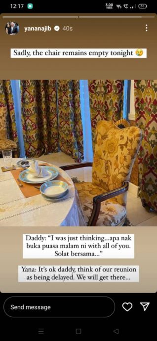 纳吉女儿等不到父亲回家 “很难过,今晚你的位子依然空着”