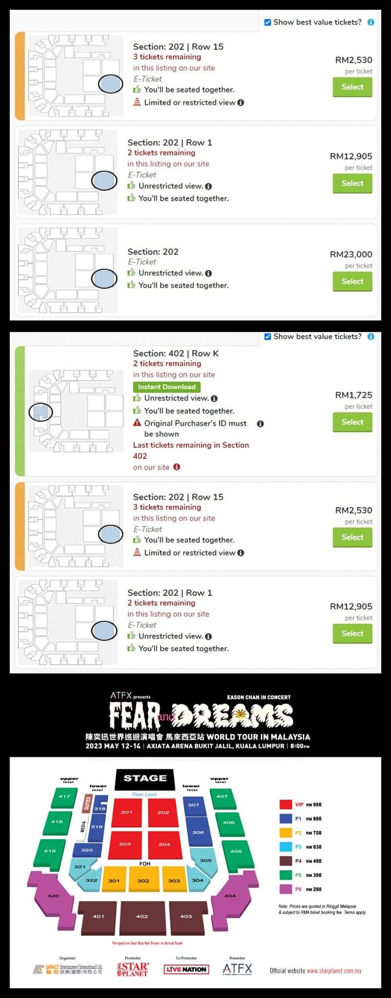陈奕迅大马演唱会门票被炒到1万9000
