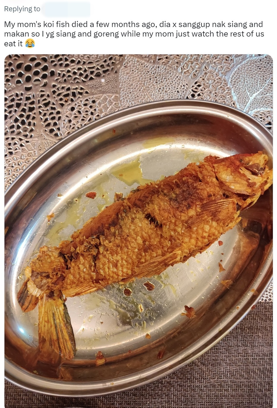 鲤鱼死了父母竟炸来吃·一句“丢掉很浪费”令女儿抓狂