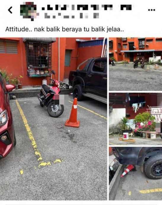 不满组屋居民霸停车位 司机直接碾破交通锥