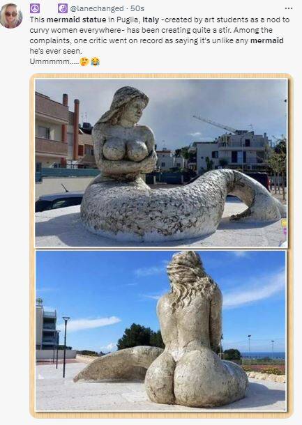 太辣！意大利美人鱼雕像惹众议