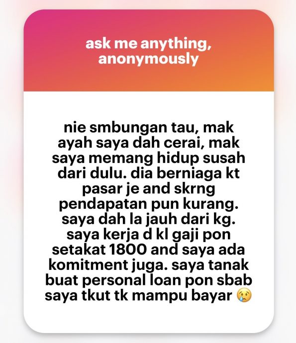 女子月赚RM1800没储蓄·“母逼我借个人贷款帮她还债”