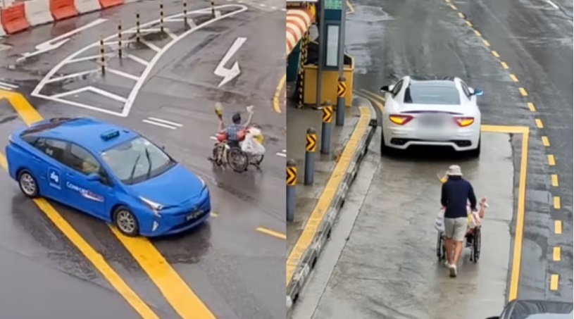 *已签发*柔:狮城二三事:马路湿滑大叔坐轮椅往后滑 好心司机下车推他一程