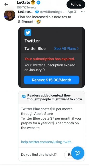 推特蓝色验证标志推特蓝色验证标志收费调高至每月15美元?假消息