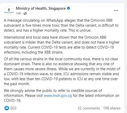求真/新加坡卫生部/XBB毒株毒性致死率更高?