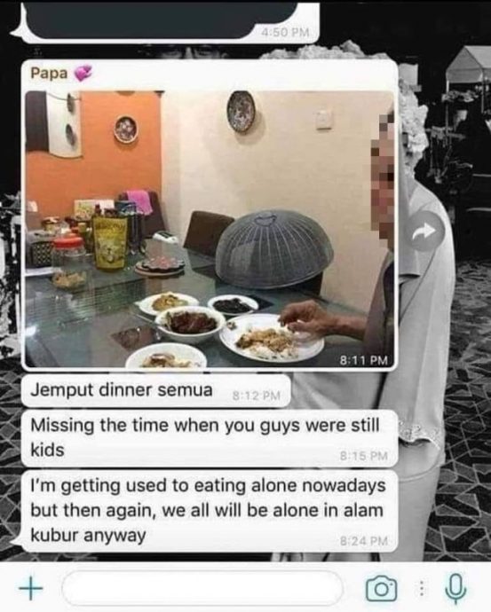 老父自拍孤单一人吃一桌菜 “怀念孩子小时在家的时光”