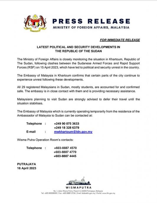 非洲苏丹政变冲突27死!外交部:大马人全都安全