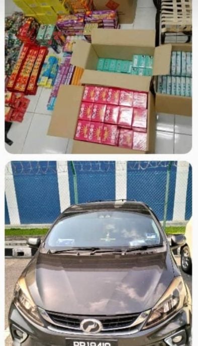 (大北马)一名27岁男子驾驶轿车被警方截查结果被警方发现车内载有各类炮竹与烟花