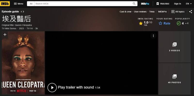 《埃及艳后》评价仅1分 女主呛:不喜欢不要看