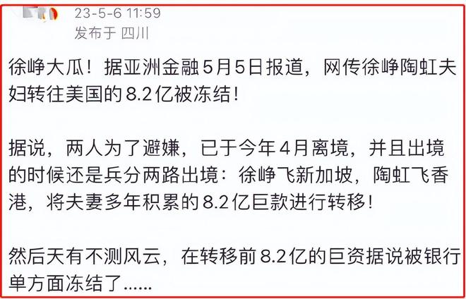 传徐峥陶虹转美5亿被冻结 网深扒：疑点太多