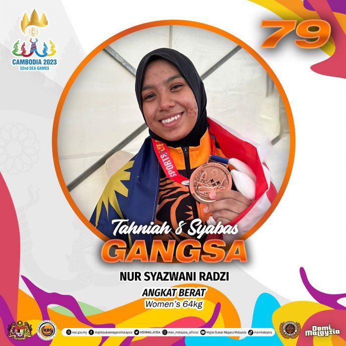 柬东运|诺莎兹瓦妮女64公斤级夺铜 大马举重队避免空手而归