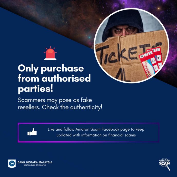 Amaran Scam:只向授权单位购买演唱会及音乐会门票