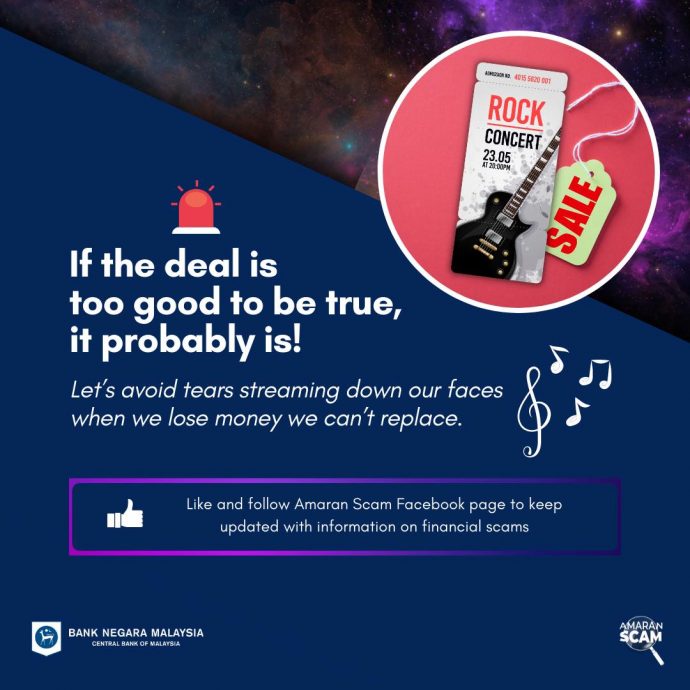 Amaran Scam:只向授权单位购买演唱会及音乐会门票