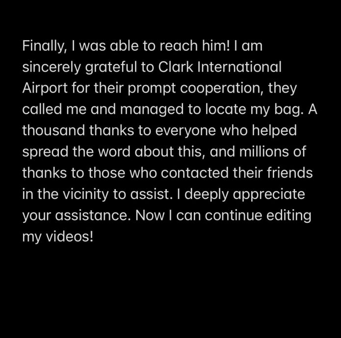男子狮城机场丢包求助网 “10小时找回在菲律宾”