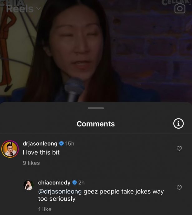 “我喜欢这一段” 本地脱口秀演员龙仕强点赞Jocelyn Chia挨轰