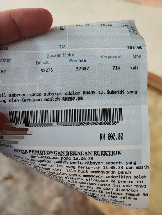 “灯和冷气没开24小时” 女子喊2个月电费RM600太贵了