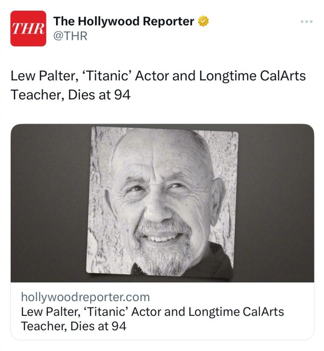 《铁达尼号》男星癌逝  享耆寿94岁