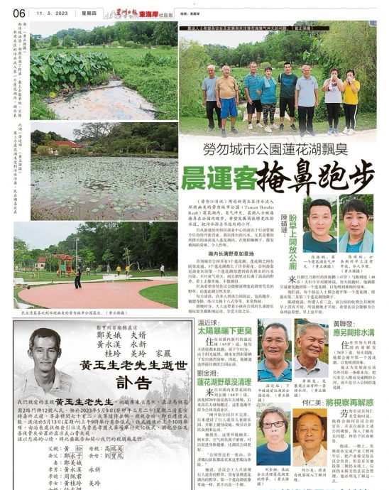 东:劳勿城市公园第二莲花池等不到油污清理工作,数百条鱼全部翻肚