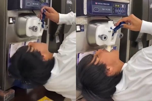 日本又爆恶搞事件 男子用嘴接冰淇淋