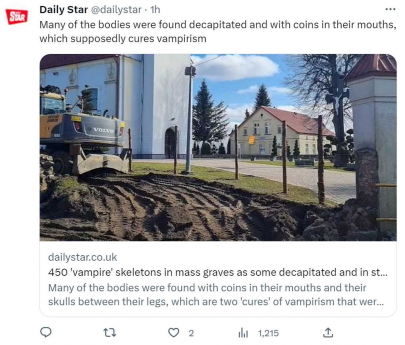波兰出土450具吸血鬼遗骸　“嘴里塞硬币、两腿夹头骨”防死而复生 